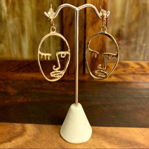 Jewelry - Gold Tone Stainless Steel Face Dangle Drop Earrings for Women Open Eye Wink
